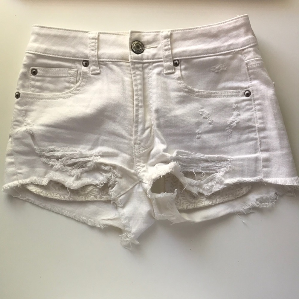 American Eagle white high rise jean shorts